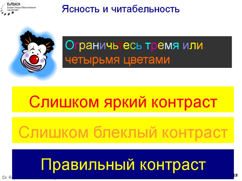 Ясность и читабельность  Слишком яркий контраст  Слишком блеклый контраст  Правильный контраст